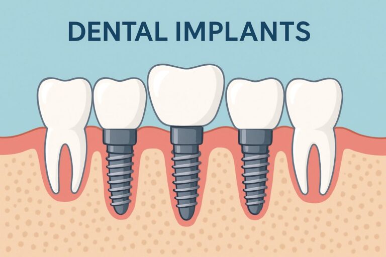 Image showcasing the step-by-step process of placing an implant for teeth, from initial consultation and digital planning to final restoration with a crown. The image should emphasize the precision and technology involved in modern dental implant procedures. No text on the image.