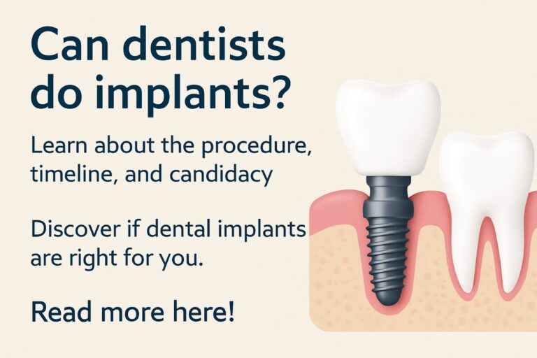Image of a dentist explaining the dental implant process to a patient, using a model of a jaw with implants. No text on the image.