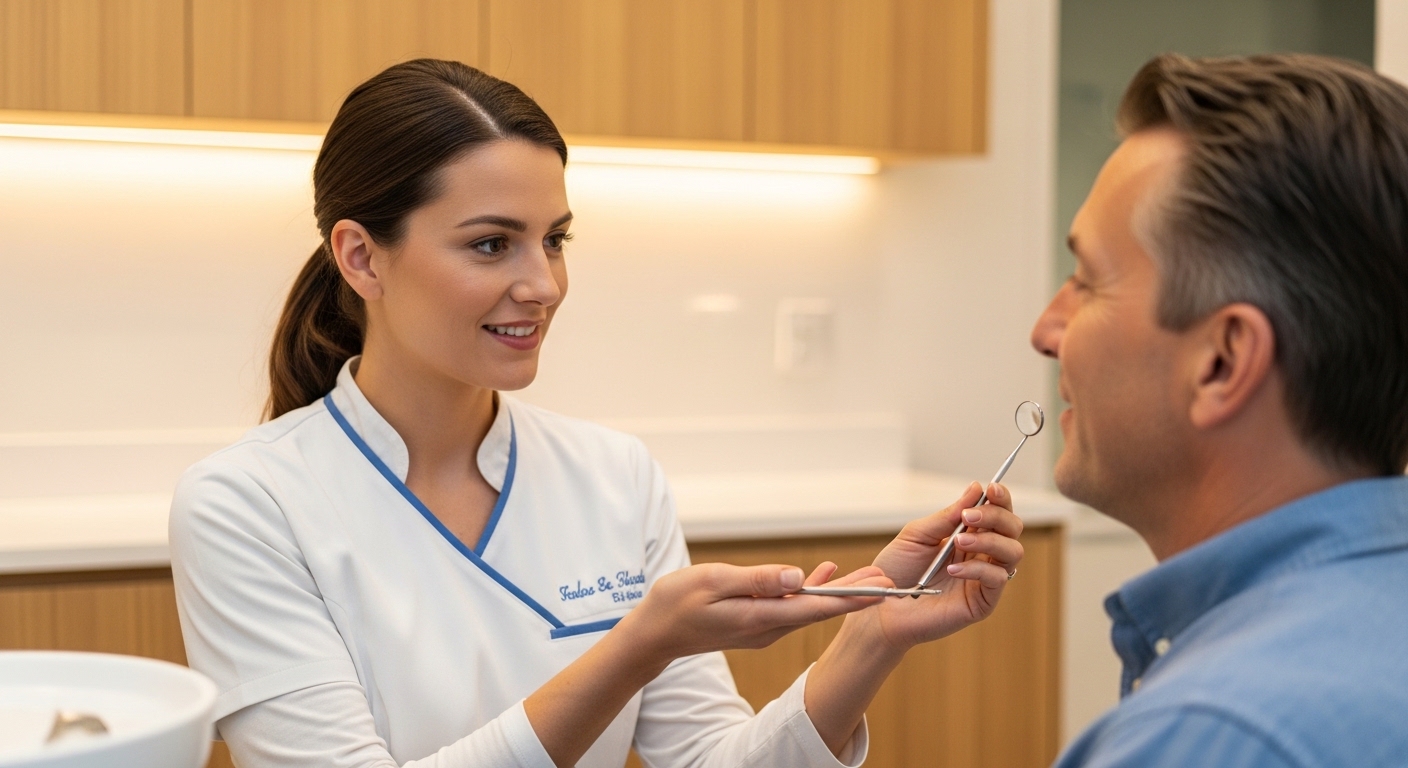Dentist consulting a patient in modern dental office