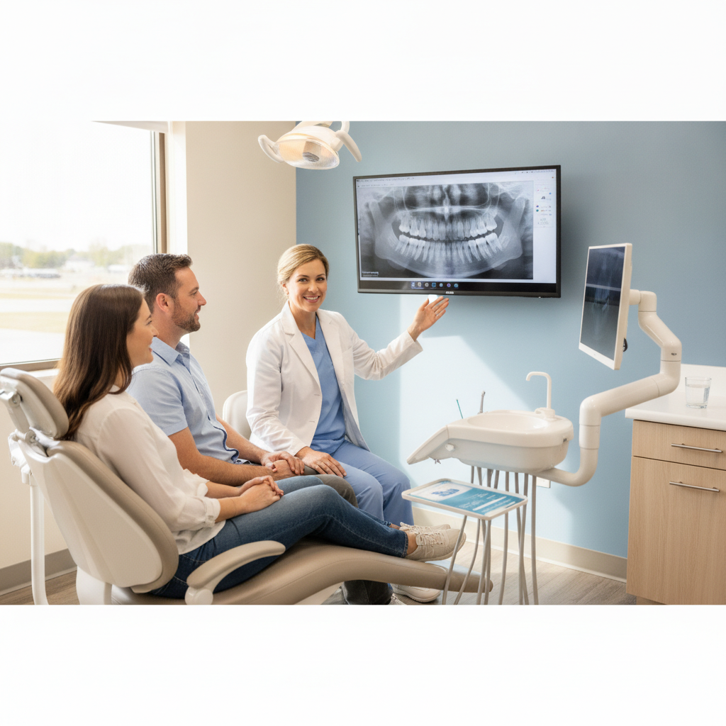 Dentist consultation in a modern, well-lit dental office